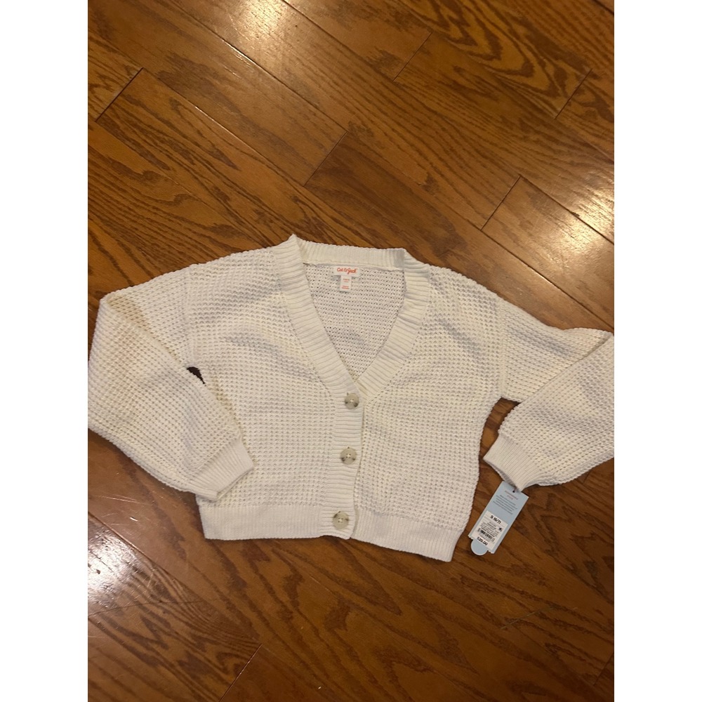 Cat & Jack Kids Cream Waffle Knit Cardigan Sweater Size S 6/7 New